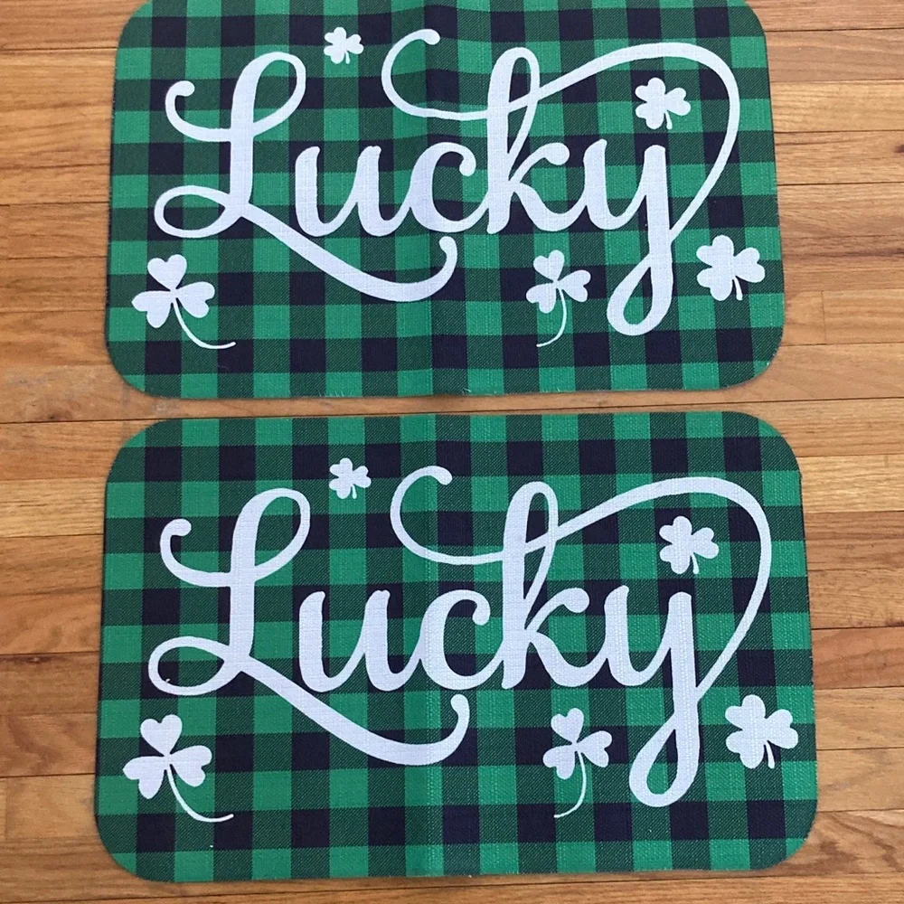 Plaid 'Lucky' Doormat Set - Green and Black Shamrock New Without Tags